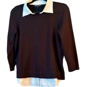 Cable & Gauge black sweater/white shirt 3/4 sleeves L